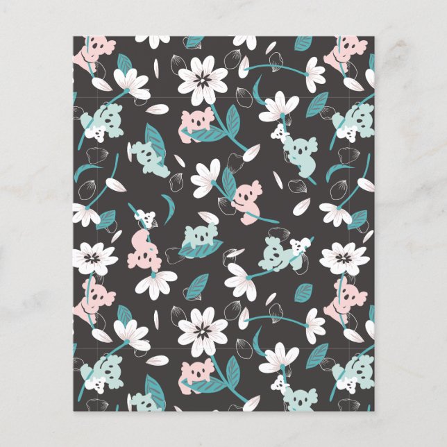 Corante Koala Pattern Cute Animal e Floral (Frente)