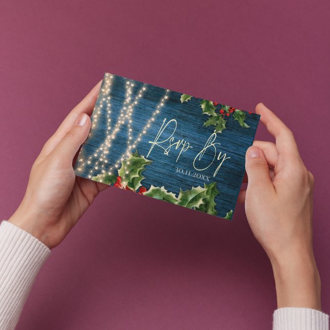 Corda de Madeira Azul Luzes de Natal RSVP (Blue Wood String Lights Christmas Wedding RSVP )