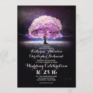 corda romântica ilumina convites de casamento roxo
