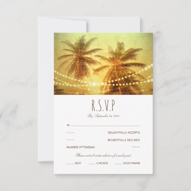 Corda Tropical Palm Tree Light Beach Weding RSVP (Frente)
