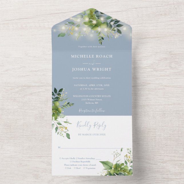 Corda Verde Luz Azul Dusty Casamento (Interno)