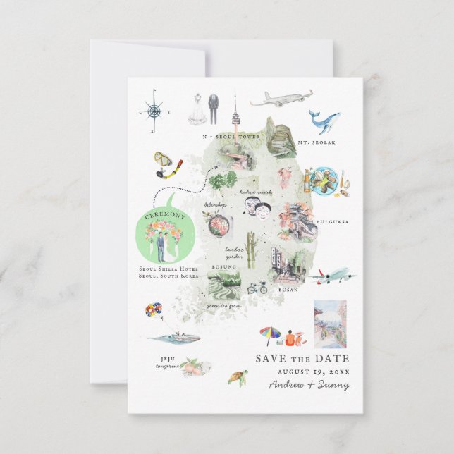 Corea | Mapa Itinerário de Casamento de Destino (Frente)