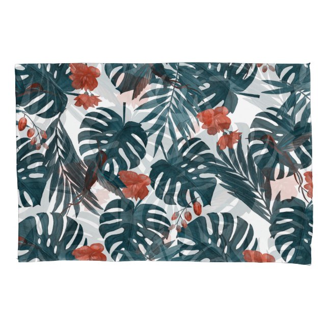 Cores de água tropicais, folhas, flores, beija-flo (Frente)