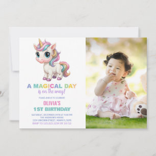 Cores Unicorn Convites de Aniversário com foto