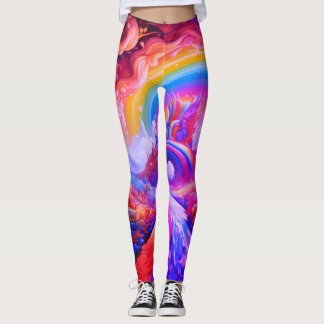 Cores Vibrantes do Arco-íris em Par de Leggings Mo