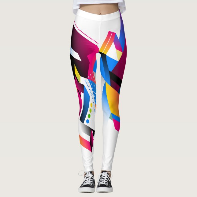 Cores Vívidas Leggings Geométricas Abstract Design (Frente)