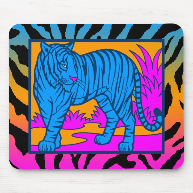 Corey Tiger 80s Retro Neon Jungle Tiger Mousepad (Frente)