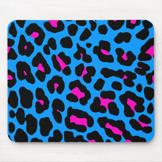 Corey Tiger Retro 1980s Blue Neon Leopard Mousepad (Frente)