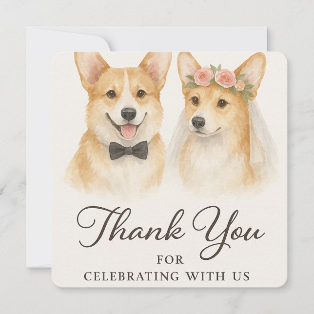 Corgi Aquarela Casamento Obrigado (Frente)
