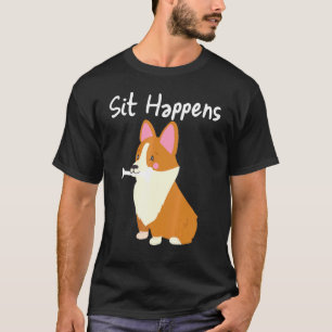 Corgi Cachorro Bonito Osso Camiseta Sentar Acontec
