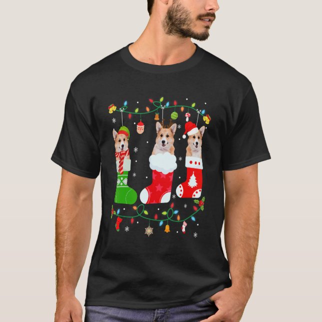 Corgi Cachorro Três Meias Natal Suéter Natal Cacho (Frente)