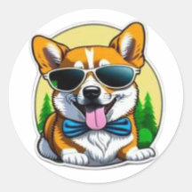 Corgi colorido no adesivo redondo clássico dos ócu