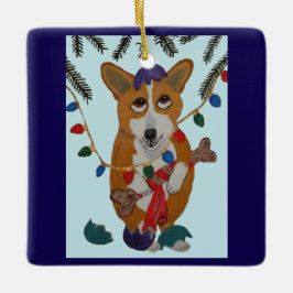 Corgi com Enfeites de Natal Quebrados