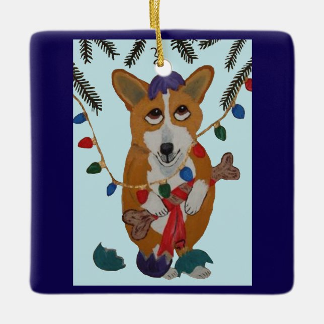 Corgi com Enfeites de Natal Quebrados (Frente)