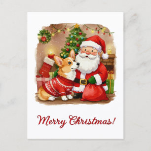 Corgi de Natal e Cartão Postal do Papai Noel