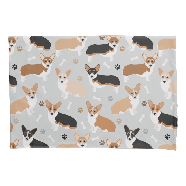 Corgi Dog Paws e Bones Travesseiro (Frente)