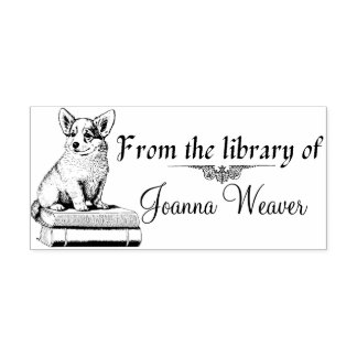 Corgi em Livros Carimbo Personalizado de Madeira e