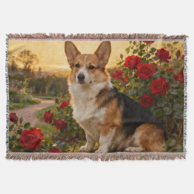 Corgi entre as Rosas II Cobertor Leve (Frente)
