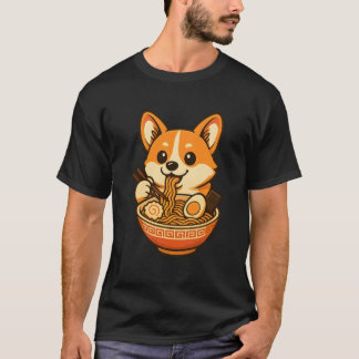 Corgi Fofo Comendo Ramen, Design de Camiseta de Ca