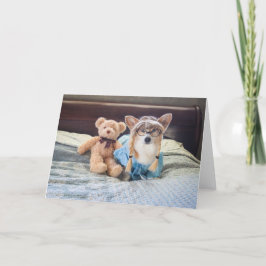 Corgi Menina na Cama Cartão em Branco