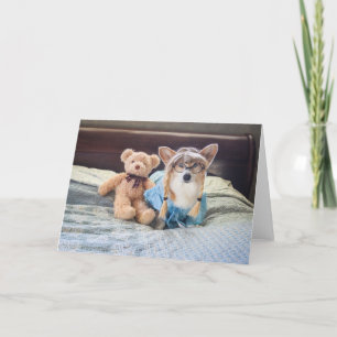 Corgi Menina na Cama Cartão em Branco