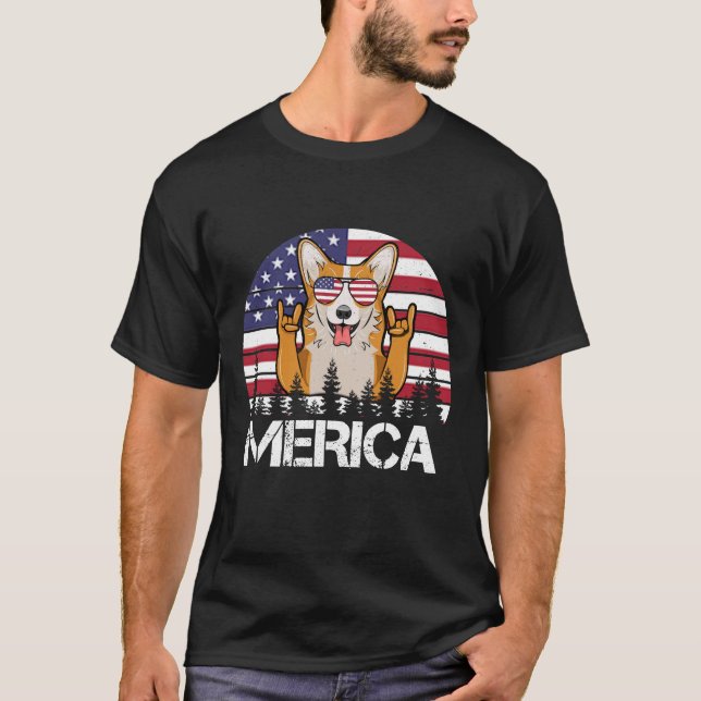 Corgi Merica 4 de julho Camiseta de cão Patriótico (Frente)