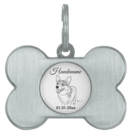 Corgi Minimalist Line Art Personalized Dog Tag