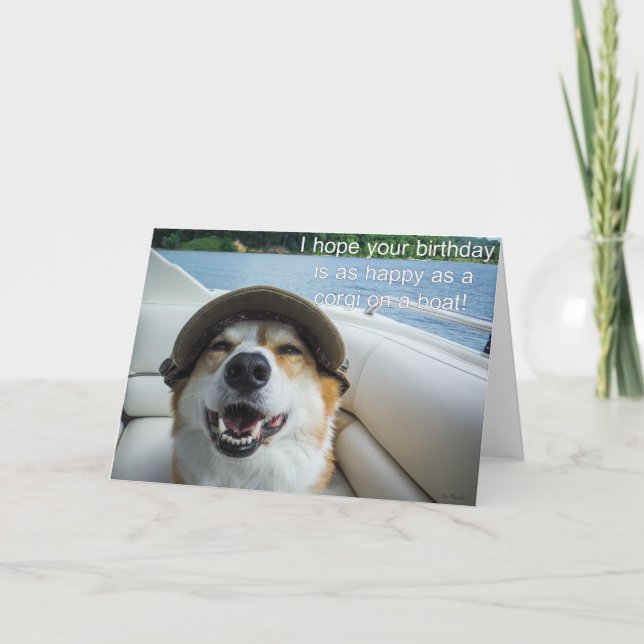 Corgi num cartão de aniversário de barco (Frente)