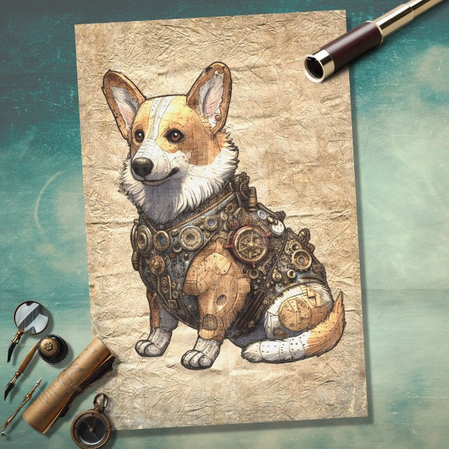 Corgi Steampunk 3 - Papel Decoupage (Criador carregado)