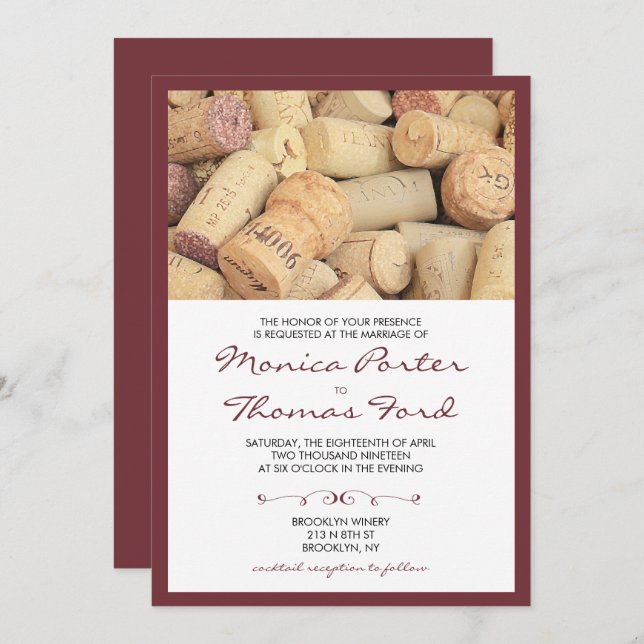 Cork Wine Considerado Convite De Casamento (Frente/Verso)