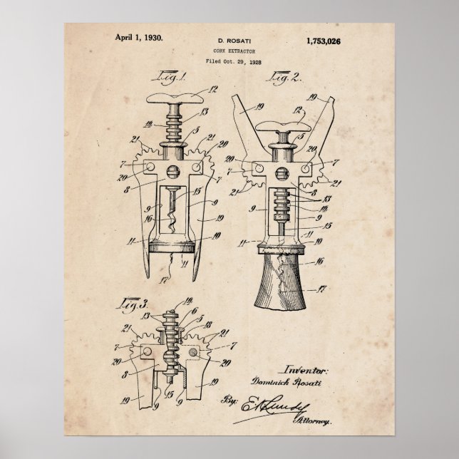 Corkscrew Patent Impressão 1928 Poster (Frente)