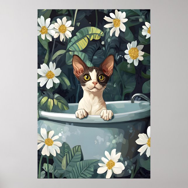 Cornish Rex In Bathtub Poster, Funny Cat Poster (Frente)