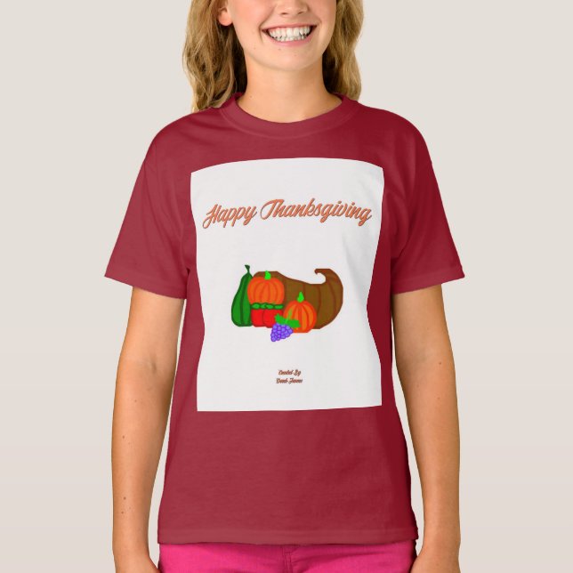 Cornucopia Garotas Maroon Camisa Básica de Ação de (Frente)