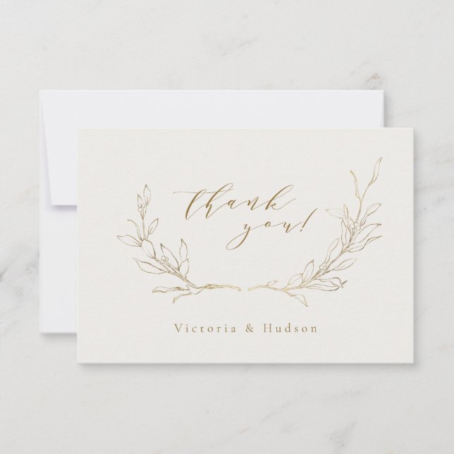 Coroa botânica simples de ouro agradecimento casam (Frente)