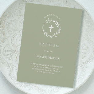 coroa branca com verde-oliva   Convite Baptism