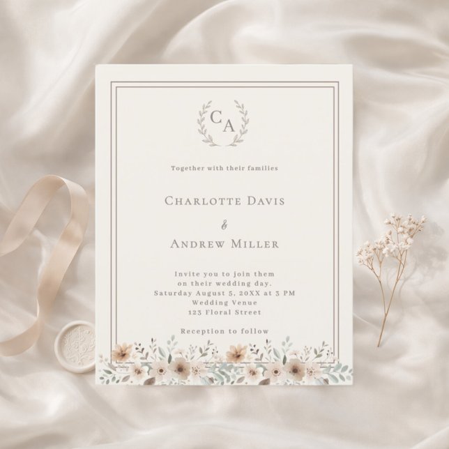 Coroa de casamento com monograma floral em marfim (Criador carregado)