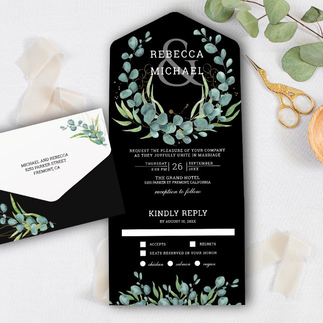 Coroa de Eucalipto Verde Rústico Casamento Preto (Criador carregado)