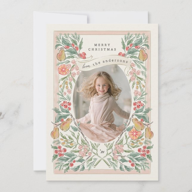 coroa de frutas para feriado florido cartão de sau (Frente)