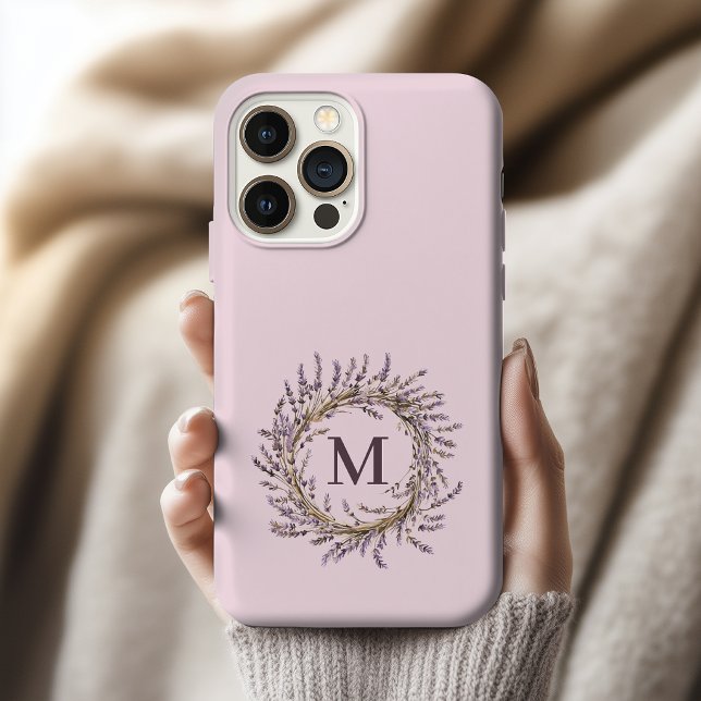 Coroa de Lavanda Personalizada Monograma Mãe Casam (Custom Lavender Floral Wreath Monogram Initial | Mother's Day | Wedding | Bridesmaid Phone Case Gift)
