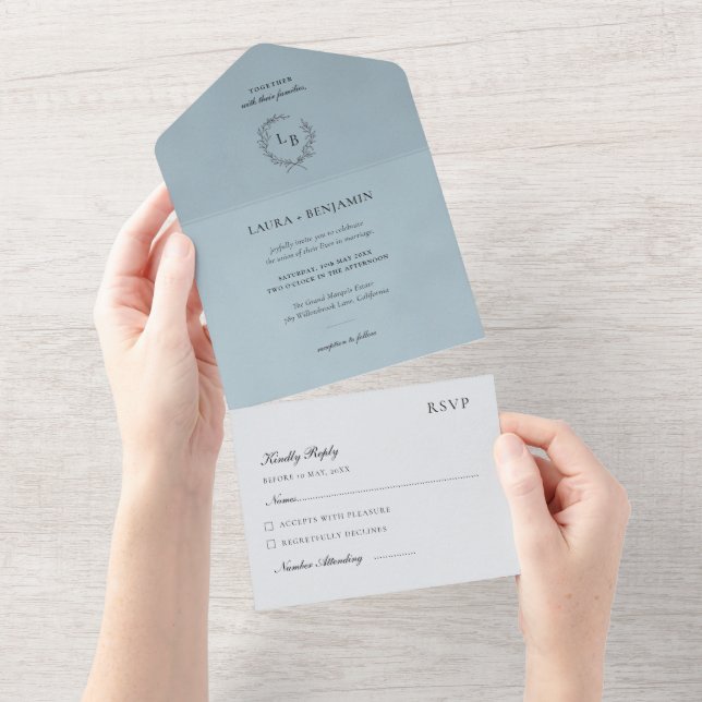 Coroa de Louro de Veludo Azul Casamento Minimalist (Aba destacável)