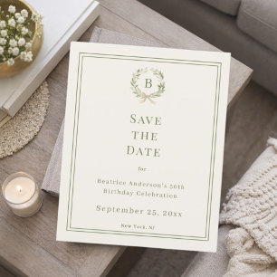 Coroa de monograma verde marfim Save the Date de a