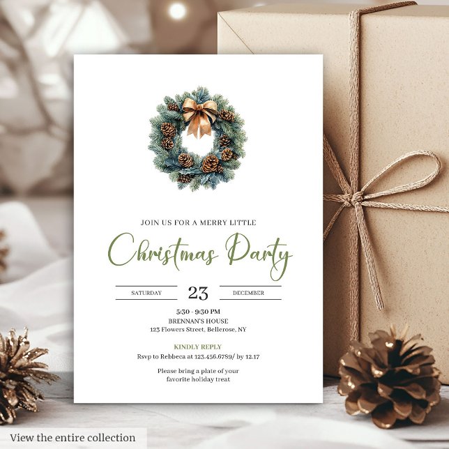 Coroa de Pinheiro Boêmio Rústico Convite de Férias (Rustic Bohemian Pine Wreath Neutral Holiday Invitation)