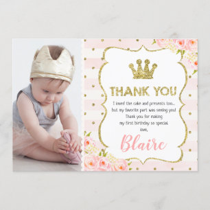 Coroa de princesa para menina cartão de agradecime