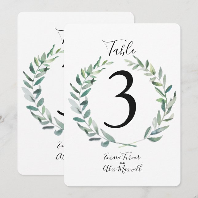 Coroa de Rustic Green | Cartões de número da mesa (Frente/Verso)