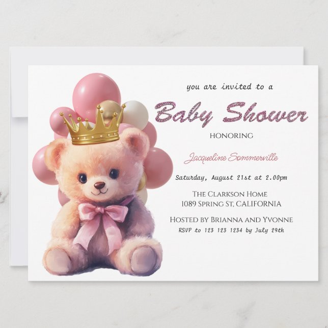 Coroa Dourada de Urso Rosa É Uma Garota (Frente)