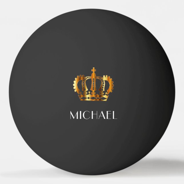 Coroa Dourada Real Elegante Nome Bola de Ping Pong (Frente)