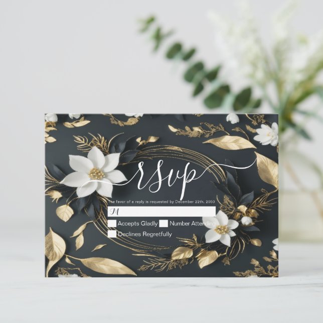 Coroa Floral de Ouro Branco Casamento RSVP Respond (Em pé/Frente)