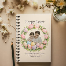 Coroa Floral e Foto da Família Páscoa Personalizad