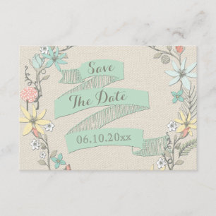 Coroa Floral Elegante e Faixa de Anúncio de Data d