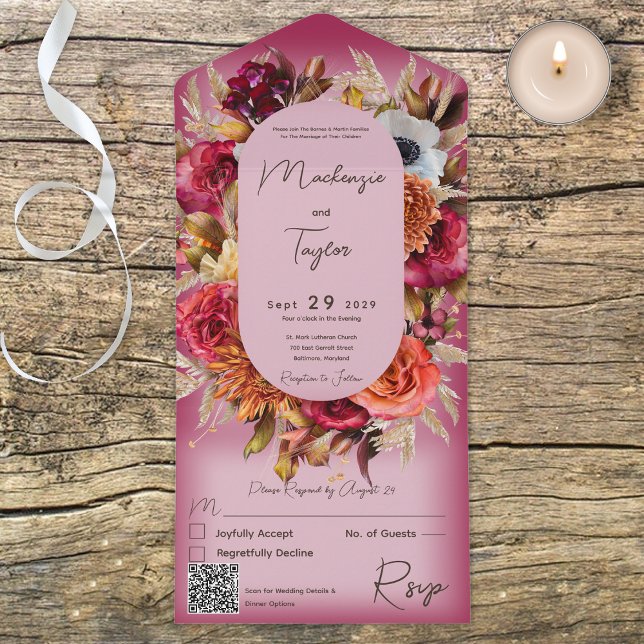 Coroa Floral Moderna Rosa Fúcsia Boho Código QR (Criador carregado)